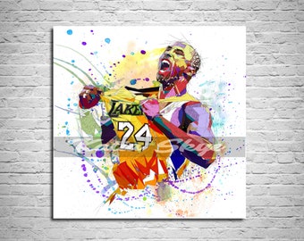 CANVAS PRINT Lakers Basketball Wall Art, Basketball gift, Kobe Bryant Portrait, Man Cave Art, Contemporary Abstract Boys Room Decor NBA-KB01