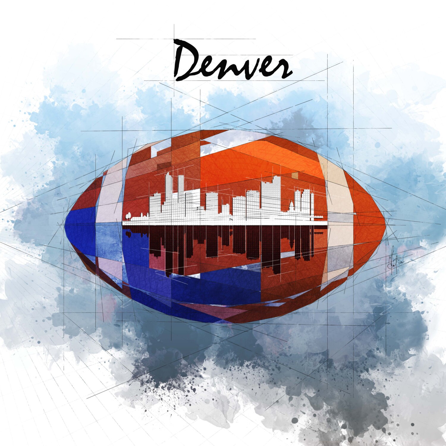 CANVAS PRINT Abstract Denver Skyline Broncos Football Art Etsy