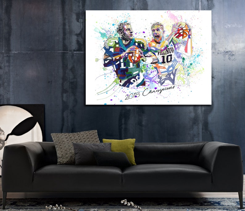 Carson Wentz vs Donte DiVincenzo Custom Basketball Poster Abstract Watercolor Drawing st NFL-CU01 CANVAS PRINT Basketball Football Art