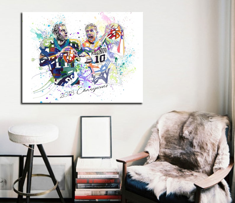 Carson Wentz vs Donte DiVincenzo Custom Basketball Poster Abstract Watercolor Drawing st NFL-CU01 CANVAS PRINT Basketball Football Art