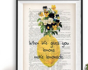 Kitchen Wall Art When life gives you lemons make lemonade print Art Print Wall decor Positive Quote Typography Posters wall decor Hanging