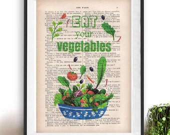 Arte de la pared de la cocina Coma sus verduras impresión Arte Impresión Decoración de la pared Cita positiva impresión Tipografía Carteles Guardería Kid Room decoración de la pared Colgando