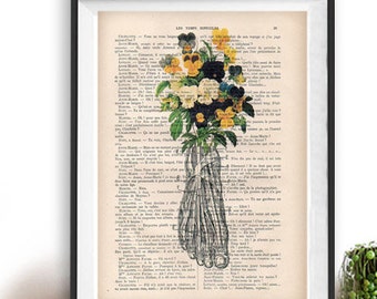 Stampa di anatomia dei piedi di Pansy botanica su pagina floreale vintage del 1900, regalo medico, illustrazione di anatomia, arte dell'anatomia umana, disegno scientifico, amore