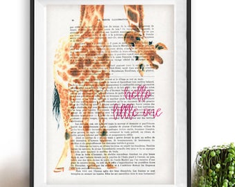 Hello Little One Giraffe Print | Giraffe Art | Giraffe Animal nursery decor | Nursery wall art | Nursery safari prints | Gender Neutral