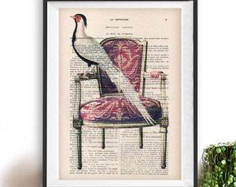 Retro Bird Chair, vintage image illustration wall art print poster wall déco vintage christmas gift french vintage paper Christmas gift