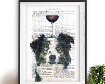 Australian shepherd,deviant art, pop art, art attack, art deco, wall art,abstract art,artist,banksy art,dog with wineglass,christmas gift