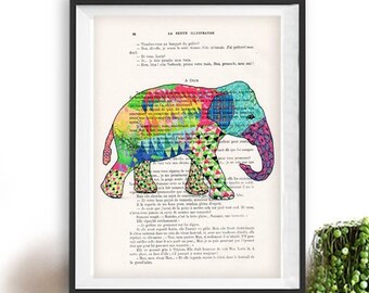 Patchwork Elephant, Rainbow Elephant, save the elephant, elephant gift,human animal,affortable art,free shipping,christmas gift