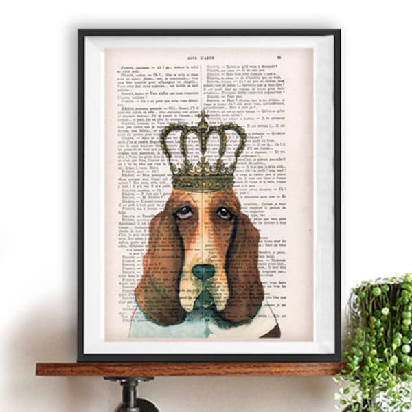 Basset Hound Poster, Hush puppy art, Dog Artwork, Basset Hound Art Print, Gift for Him, Red, Office Wall Art, Wall Decor, Home Decor