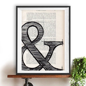 Ampersand print Black and white print vintage book page typographic print poster Wall art typography home decor Christmas Gift For Him