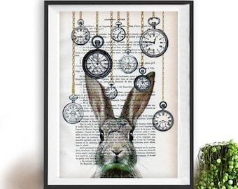 Woodland Rabbit Print, Bunny Artwork, Alice in wonderland, Rabbit Bunny Print, Black and White, Nursery Artwork, Rabbit Art Wall, Wall Decor