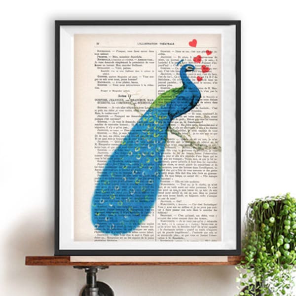 Peacock Print, Love print, Peacock Artwork,Peacock in love, Valentines, Gift for Men, Wall Art Prints, Wall Decor, Vintage Peacock