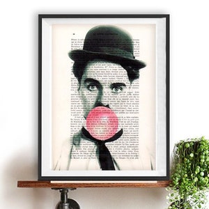 Poster oeuvre d'art Charlie Chaplin bubble-gum, cette icône hollywoodienne est une idée déco murale parfaite ou à offrir en cadeau