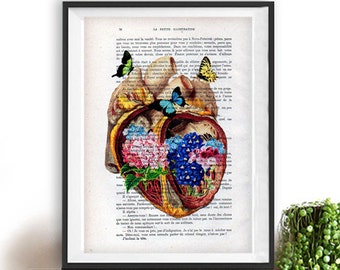 Heart Flower Anatomy Print, Human, Anatomy art, love, science wall decor, art print, vintage drawing, book art, Halloween, gift for him