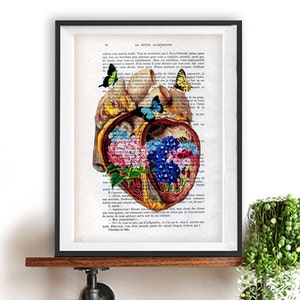 Heart Flower Anatomy Print, Human, Anatomy art, love, science wall decor, art print, vintage drawing, book art, Halloween, gift for him