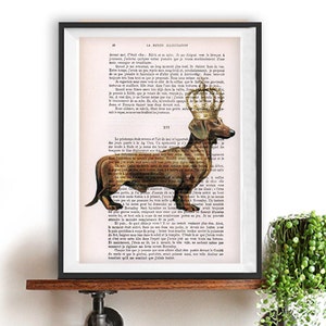 King Daschund painting, print version of original acrylic painting on canvas,  daschund art, digital print daschund by Coco de Paris