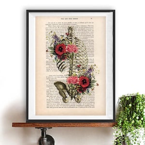 Anatomy Rib Cage Print Flower Art Illustration Dictionary Page Vintage Drawing 1900 Doctor gift Illustration science Christmas gift him