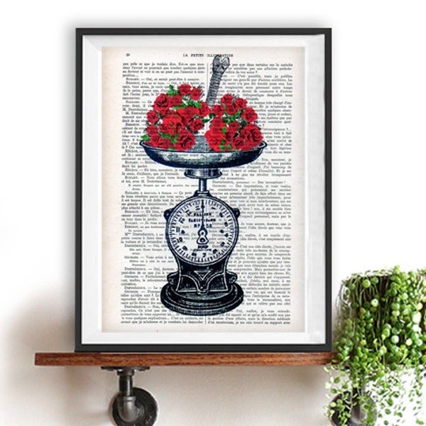 Anatomy Rib Cage Print Flower Roses Vintage Scale Art Illustration Dictionary Page Drawing Doctor gift Halloween gift her gothic