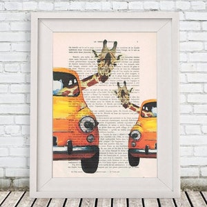 Giraffes in car, giraffe lovers, save the giraffe, Giraffe Art, Giraffe Animal nursery decor | Nursery wall art | Nursery safari prints