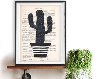 Impression de cactus, cactus graphique, papier vintage, affiche de cactus, cactus noir et blanc, illustration de cactus, dessin de cactus
