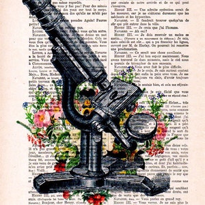 Antique microscope print,cimestry, laboratory, vintage science, flower print, wall art, vintage print on recycled paper, retro art image 2