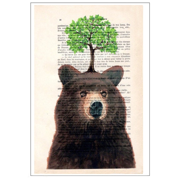 Ours grizzli Décoration nature ferme, décoration de cabane dans les bois,  art mural animal, peinture de la faune de mauvaise humeur, imprimable,  impressions esthétiques vintage -  France