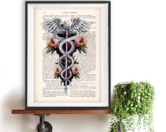 Caduceus Symbol, Medical Art, Medicine, Rod of Asclepius Poster, Doctor Office Art, Doctor Symbol Art Print, Dr. Symbol