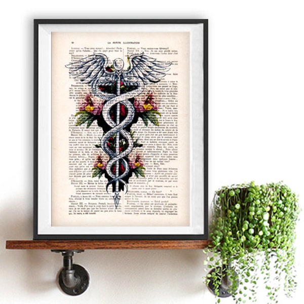 Caduceus Symbol, Medical Art, Medicine, Rod of Asclepius Poster, Doctor Office Art, Doctor Symbol Art Print, Dr. Symbol