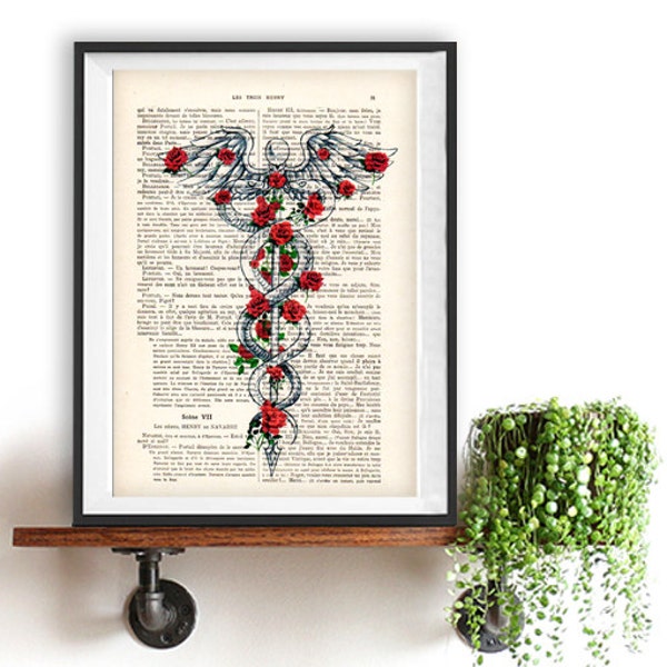 Caduceus Symbol, Medical Art, Medicine, Rod of Asclepius Poster, Doctor Office Art, Doctor Symbol Art Print, Dr. Symbol