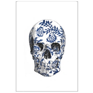 Skull Blue White Anatomy, Vintage Head Print, drawing, wall art, dark graphic art, day of the death, vintage pop art, poster, Christmas gift image 4