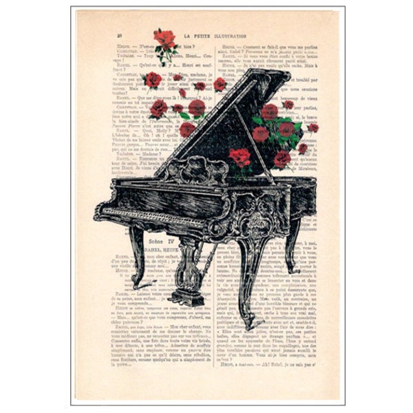 Piano, impression de musique vintage, musique classique, amour de la musique, cadeau musical, papier vintage, déco livre vintage