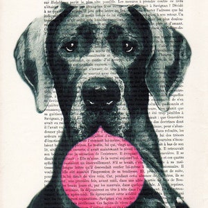 Great dane print, Great Dane art, bubblegum, dog with bubblegum, vintage paper, dog poster, dog print, dog illustration, dog drawing image 2