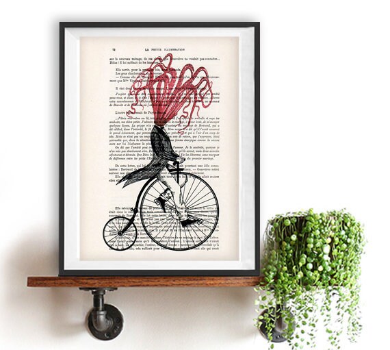 en impresión de bicicleta esta ilustración de pulpo es Etsy España