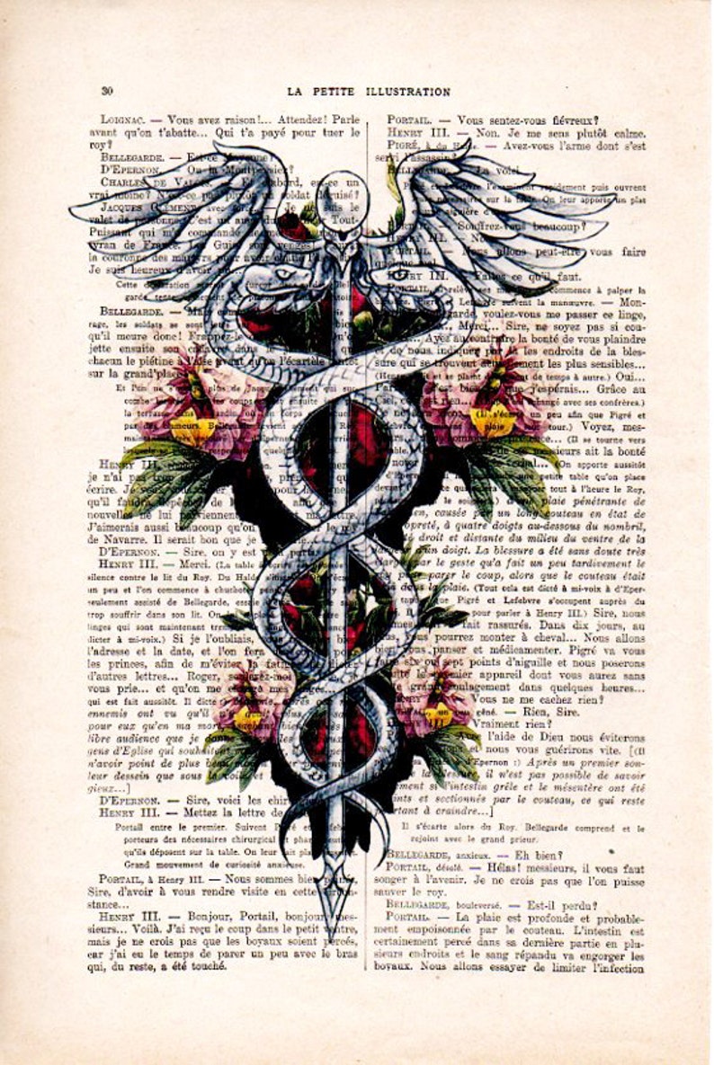 Symbole du caducée, art médical, médecine, affiche du bâton d'Asclépios, art du bureau du médecin, impression d'art Doctor Symbol, Dr. Symbol image 2