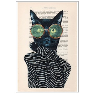 Gato de moda, portada de Vogue, póster de moda, gato vintage, gatito, ilustración de gato