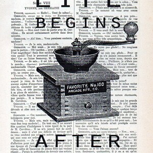 Vintage Coffee Art Print Typography Poster Wall Decor, Life Begins ...