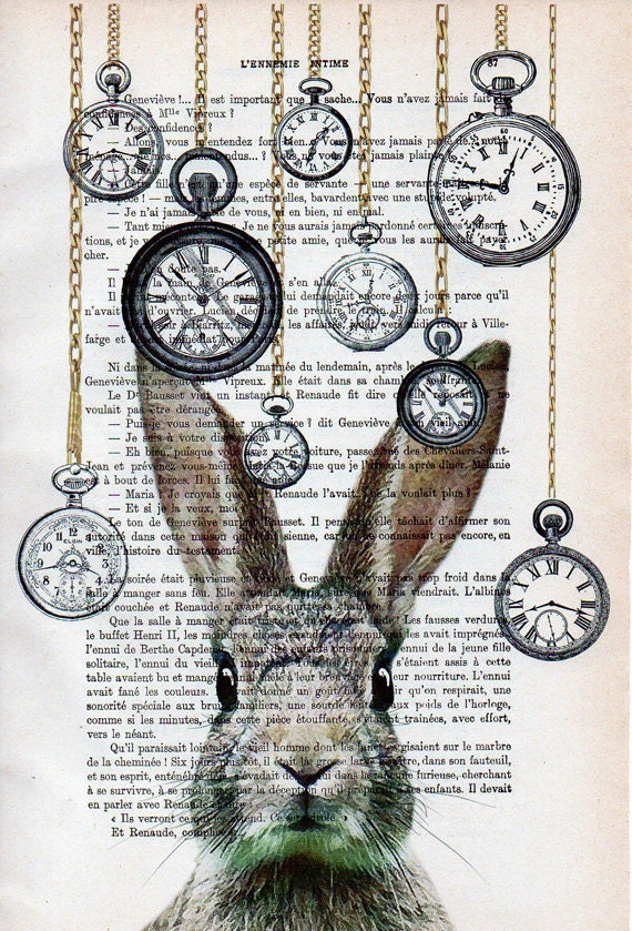 White Rabbit Alice in Wonderland Clock Rabbit Print Rabbit 