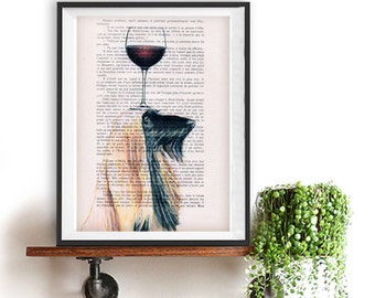 Afghan hound print, Boxer art, Afghan Art Print, Gift for Him, Office Wall Art, Wall Decor, Home Decor, classy dog, dog with wineglass