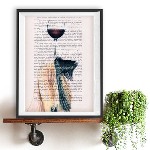 Afghan hound print, Boxer art, Afghan Art Print, Gift for Him, Office Wall Art, Wall Decor, Home Decor, classy dog, dog with wineglass