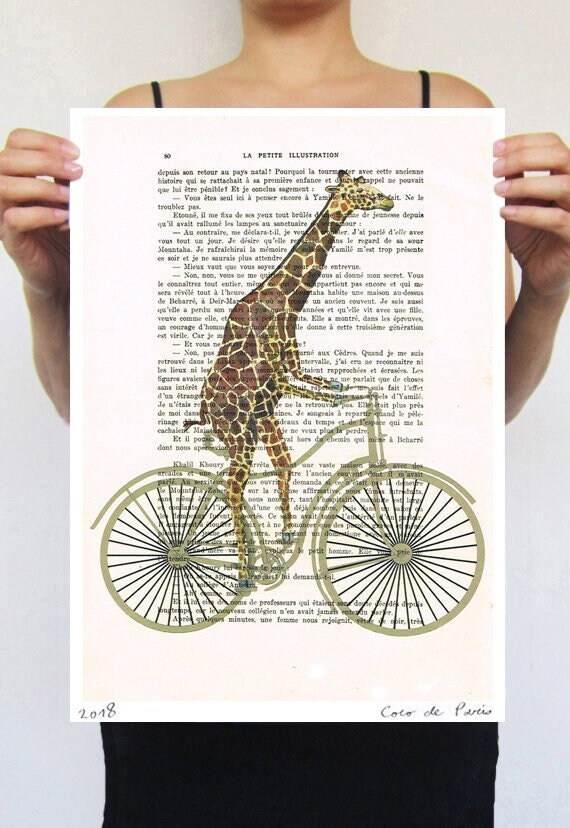 Giraffe on a bicycle, funny giraffe, Giraffe Art, giraffe lovers, Giraffe Animal nursery decor | Nursery wall art | Nursery safari prints