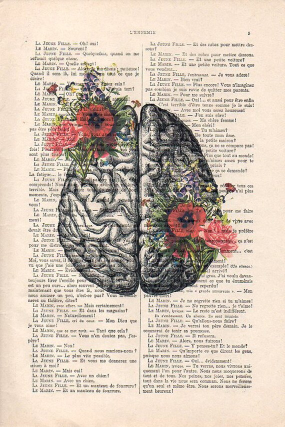 Brain Art Print on 1900 Vintage Page Botanical Flowers ...