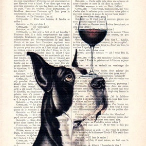 Great dane Print, great dane with wine glass, black and white, great dane hound, Art Print on recycled french book page imagem 2