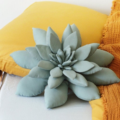 Succulent Pillow in Antique Blue, Succulent, Cactus Pillow, Boho Nursery Decor, Southwest Nursery, Boho Home Decor - MADE TO ORDER