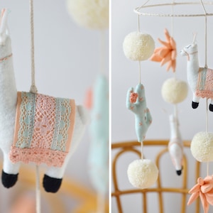 Llama and Cactus Nursery Mobile, Cactus Mobile, Llama Nursery, Cactus Nursery, Boho Nursery, Pom Pom, Succulent - MADE TO ORDER