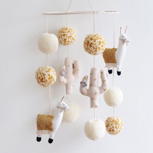 Llama and Cactus Nursery Mobile, Llama Mobile, Cactus Mobile, Llama Nursery, Cactus Nursery, Boho Nursery, Pom Pom - MADE TO ORDER