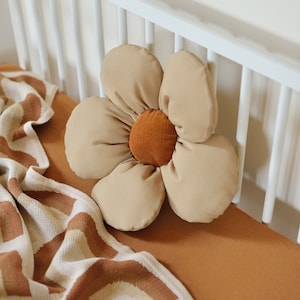 Daisy Pillow, Daisy Nursery, Tan Flower Pillow, Flower Pillow, Dorm Decor, Nursery Decor, Vintage Nursery - MADE TO ORDER