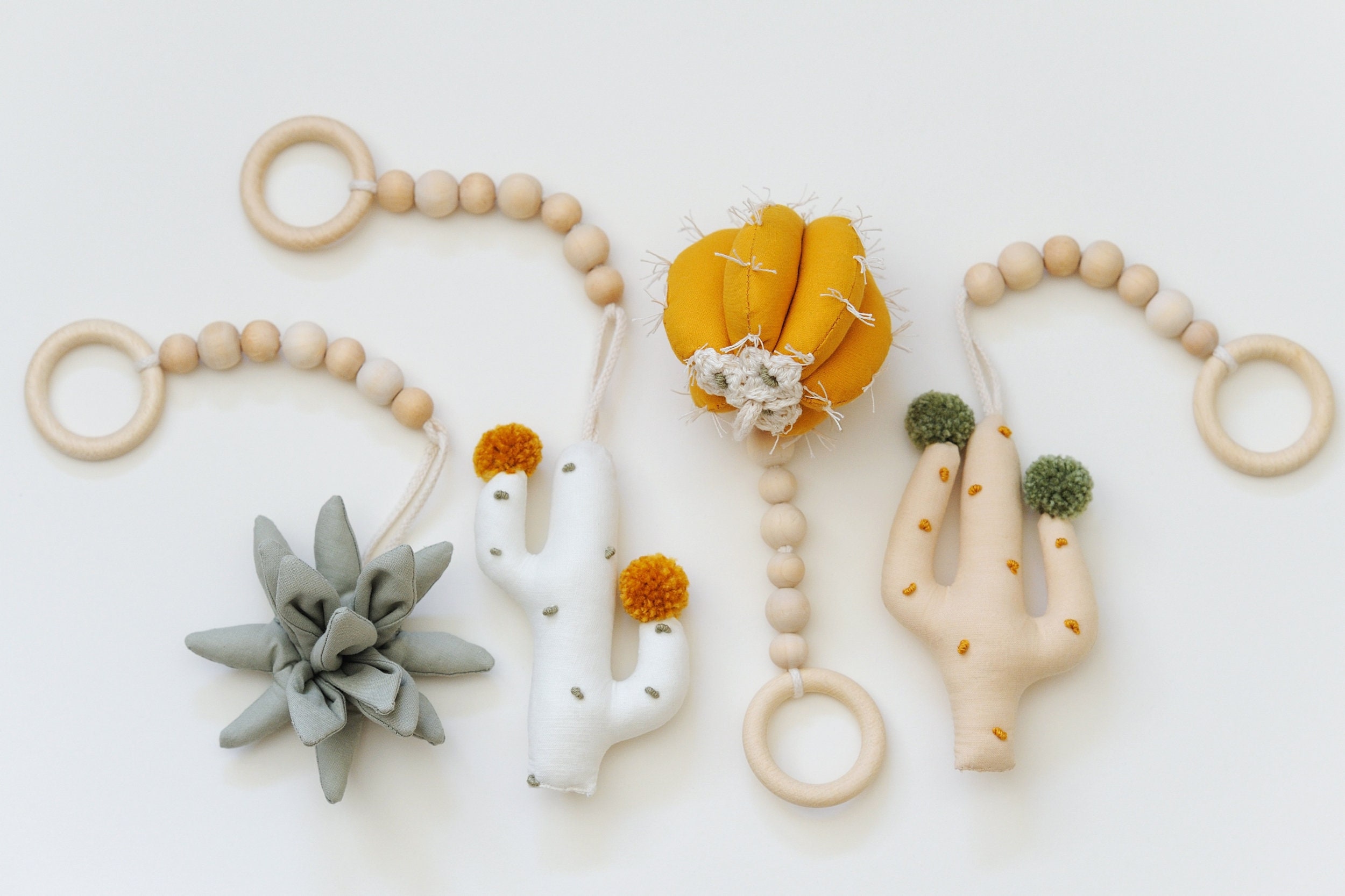 Desert Baby shower gift play gym wood Activity center accessories Handmade Gender neutral Mobiles ONLY Boho cactus wooden baby gym mobiles set of 3 Saguaro 