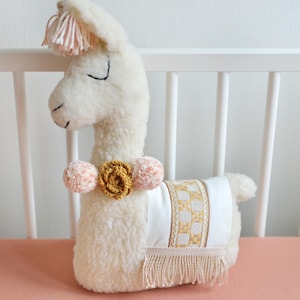 Llama Decor Pillow, Handmade Llama Soft Toy, Pastel Peruvian Nursery Accent, Baby Shower Gift