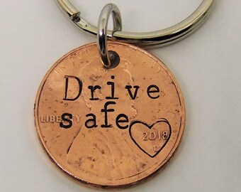 Drive Safe Keychain, Drive Safe Penny Keychain, Drive Safe Keychain, Copper Keychain, Drive Safe Keychain for Boyfriend