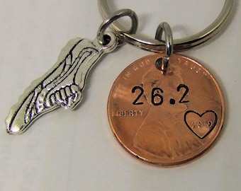 Penny Keychain, Runner Keychain, Runner Gift, 26.2 Keychain, Marathon Keychain, Fitness Keychain, Stamped Keychain