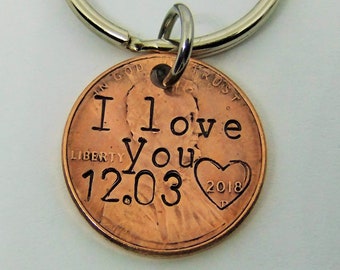 I Love You Penny Keychain, Personalized Keychain, Copper Keychain, Keychain for Boyfriend, Keychain for Girlfriend